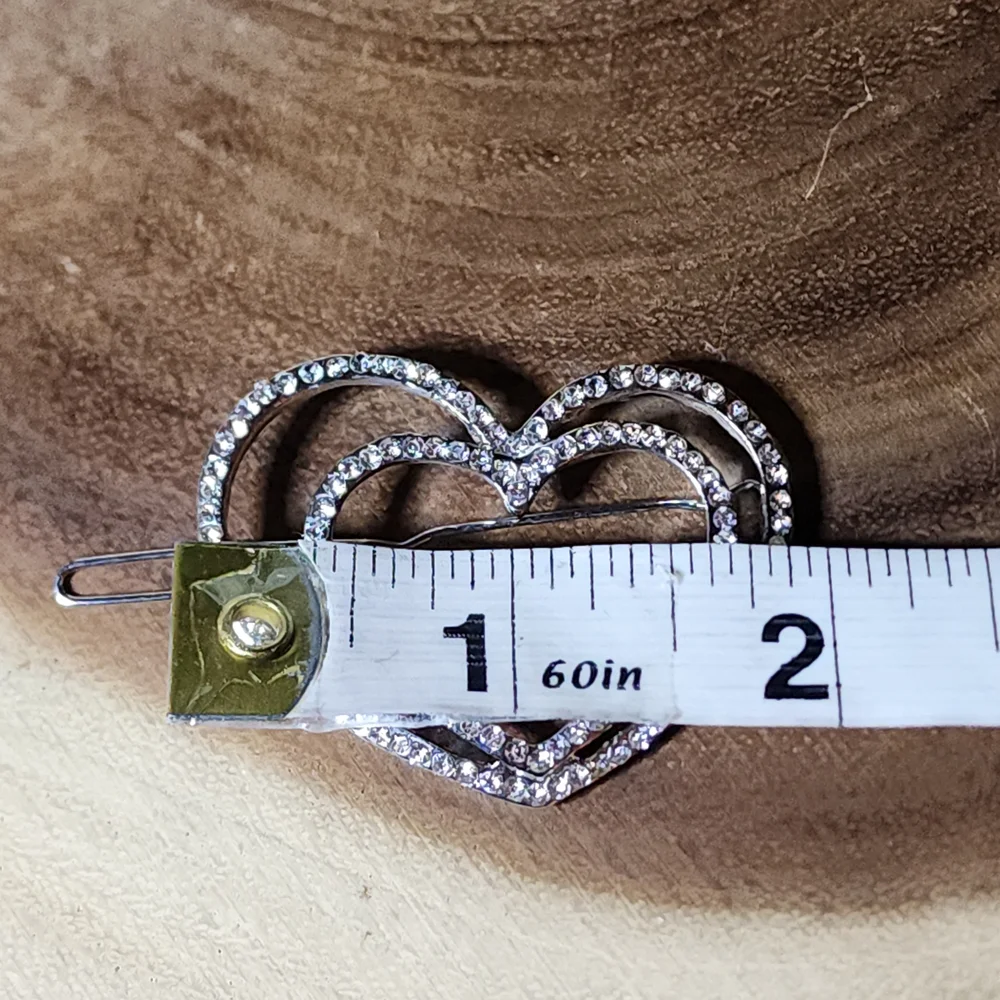 Elegant Hair Clip or Barrette with Silver Tone, Crystal Encrusted Double Hearts